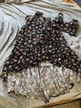 Black Floral hi-low wrap skirt with Matching Top